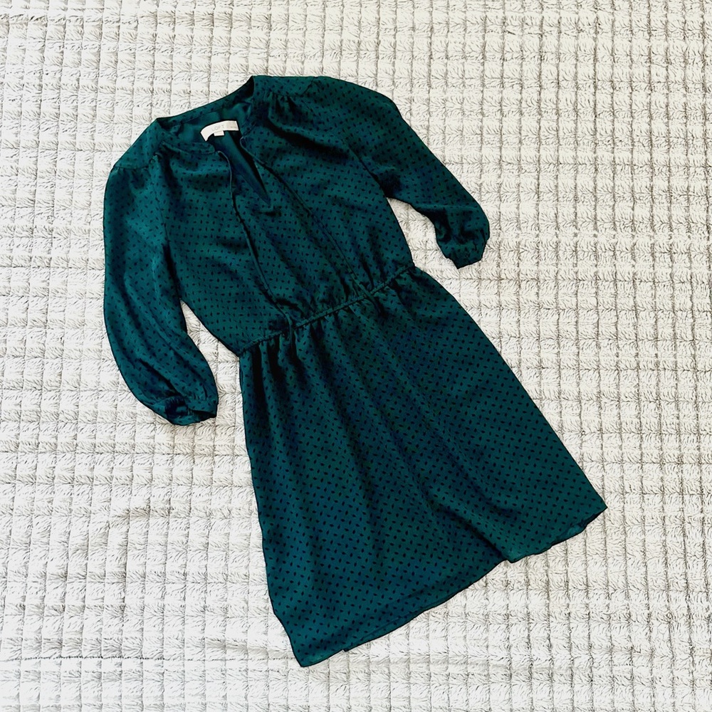 LOFT Teal Green Polka Dot Midi Dress
